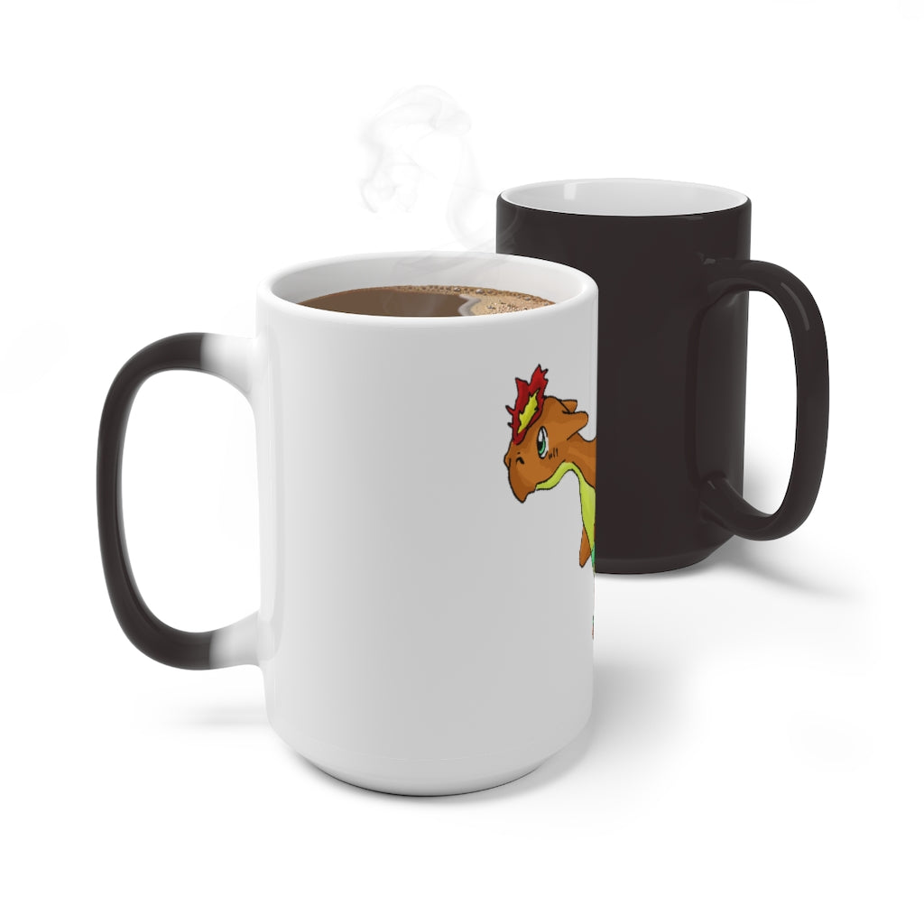 Chibiki Color Changing Mug showcasing vibrant colors when filled with hot liquid, featuring a rounded design and C-handle.