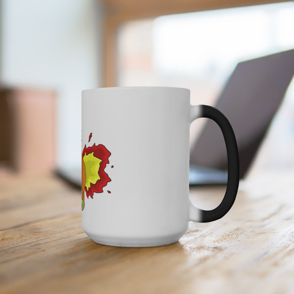 Chibiki Color Changing Mug showcasing vibrant colors when filled with hot liquid, featuring a rounded design and C-handle.