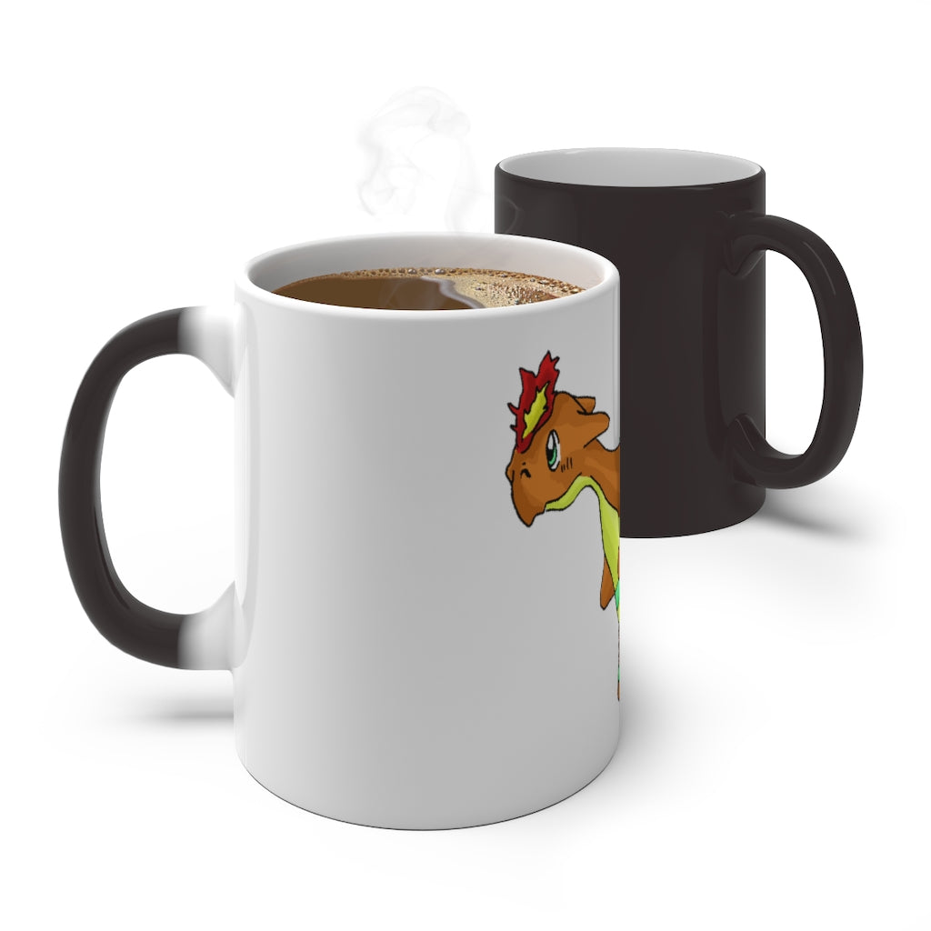 Chibiki Color Changing Mug showcasing vibrant colors when filled with hot liquid, featuring a rounded design and C-handle.