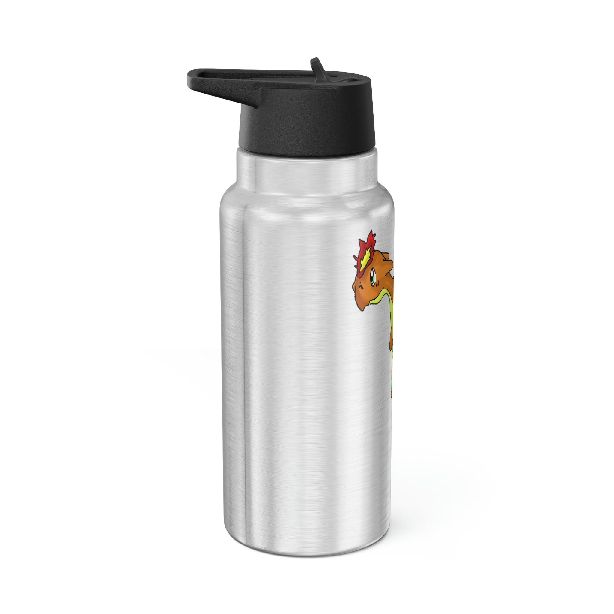 Chibiki Gator Tumbler in stainless steel with a custom design and plastic straw, showcasing its 32oz capacity.