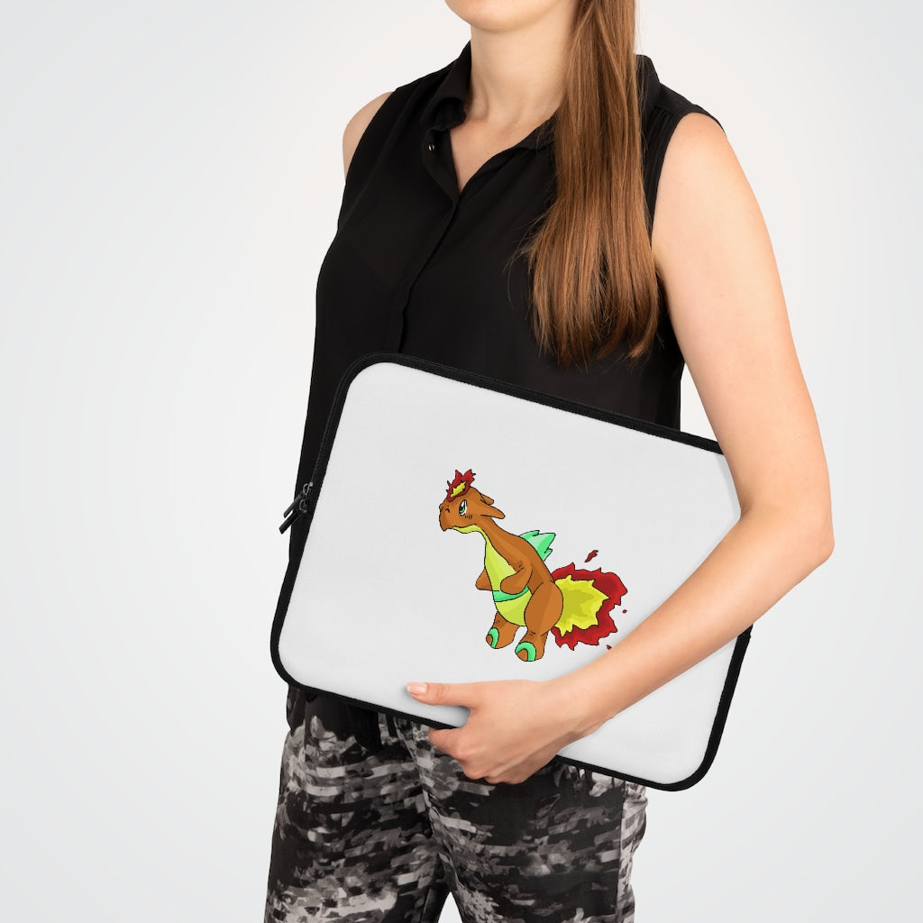 Chibiki Laptop Sleeve featuring a customizable front design and black polyester back, showcasing its water-resistant and durable construction.