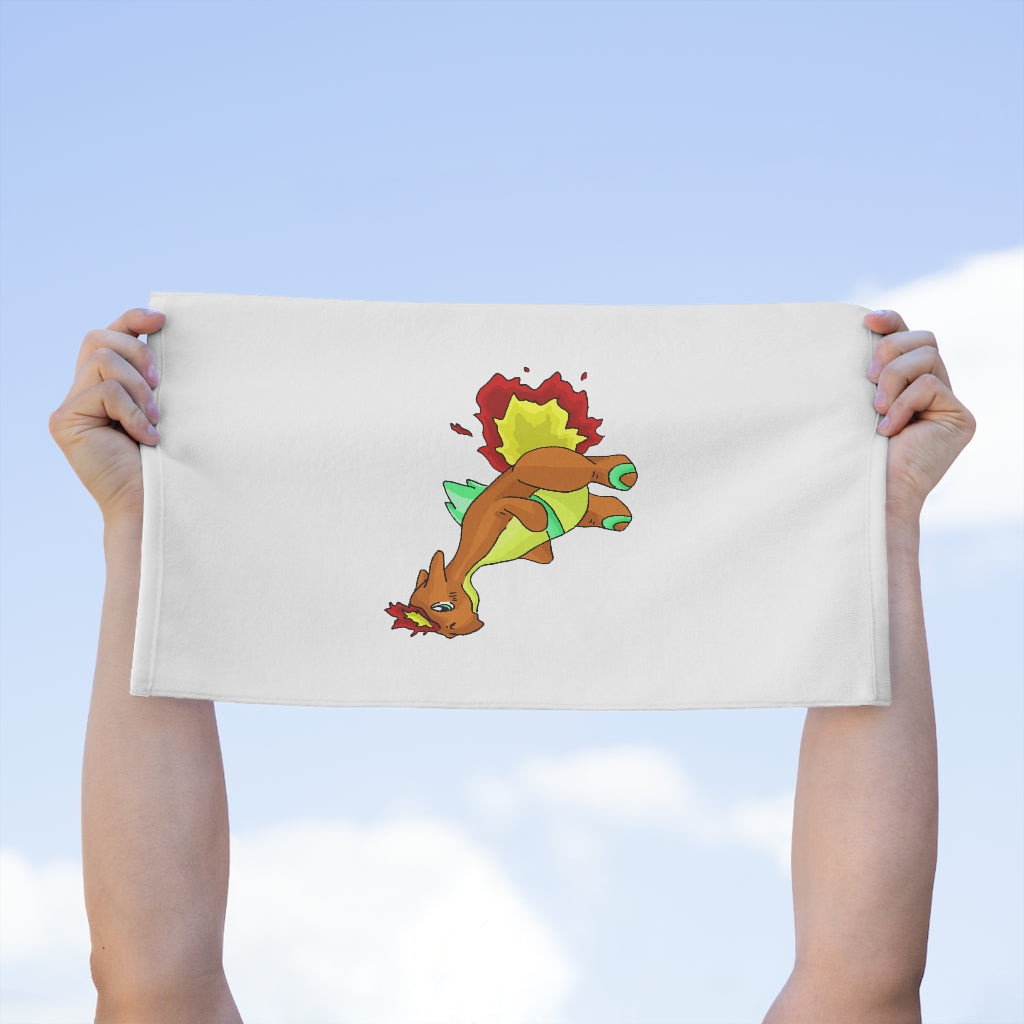 Chibiki Rally Towel measuring 11x18 inches, featuring a soft cotton loop backing and a printed polyester front, ideal for sports and events.