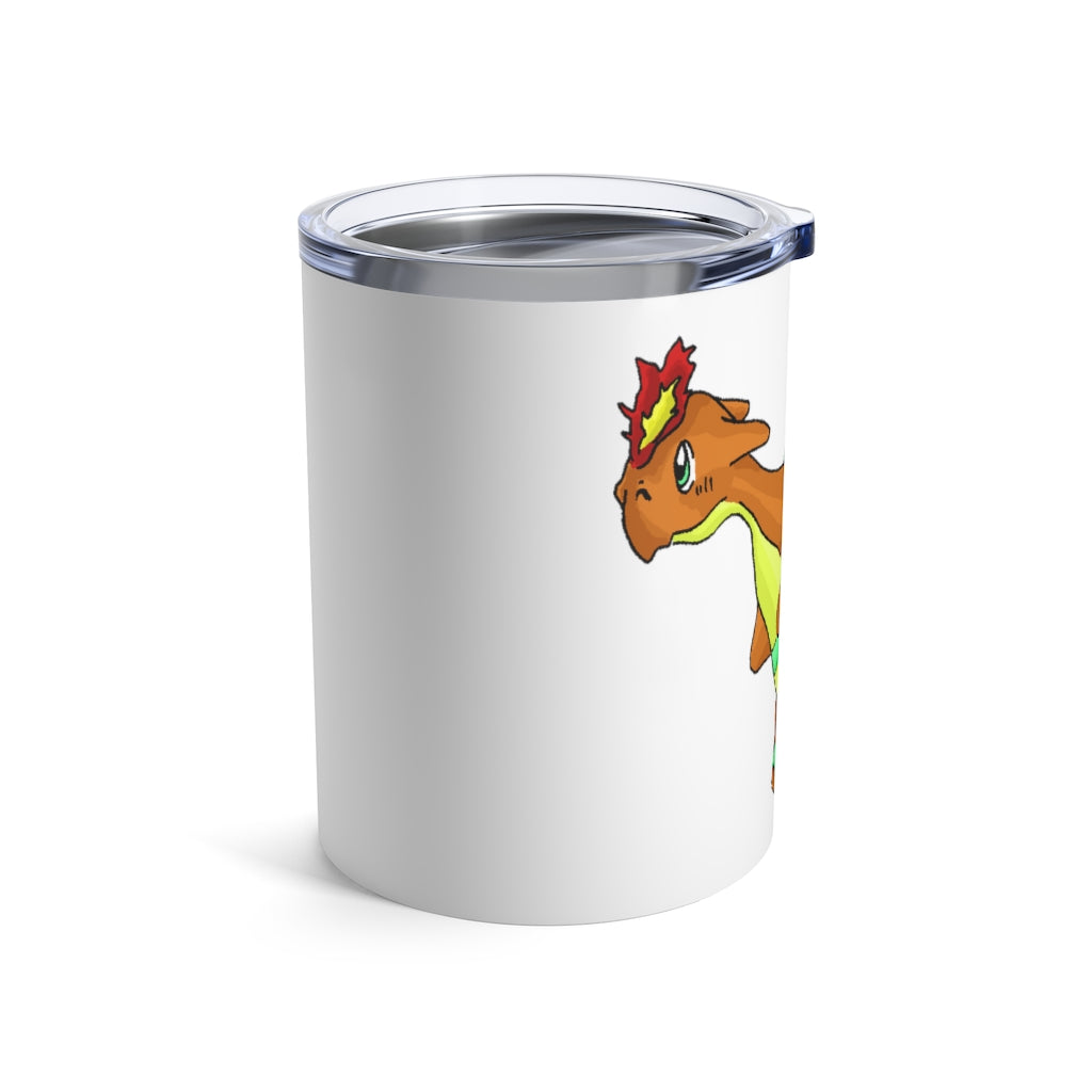 Chibiki Tumbler 10oz in stainless steel with a see-thru plastic lid, showcasing its sleek design and rounded corners.