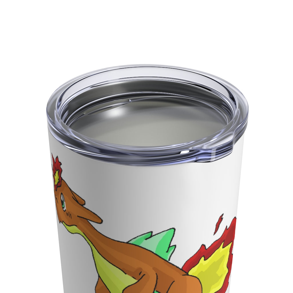 Chibiki Tumbler 10oz in stainless steel with a see-thru plastic lid, showcasing its sleek design and rounded corners.