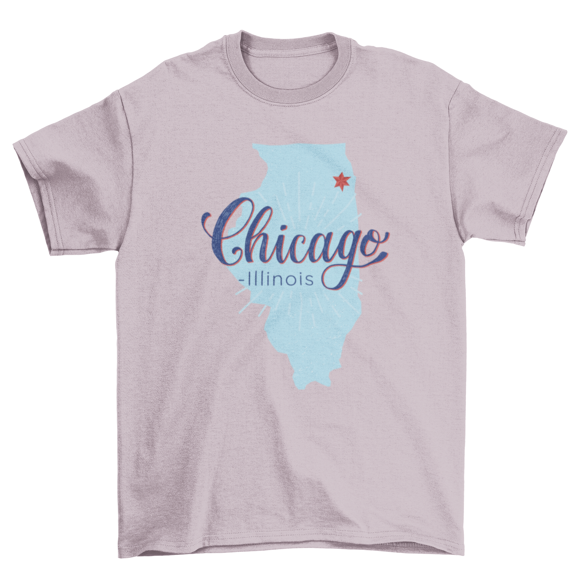 Chicago Illinois Map T-shirt featuring a detailed map with Chicago highlighted by a red star.