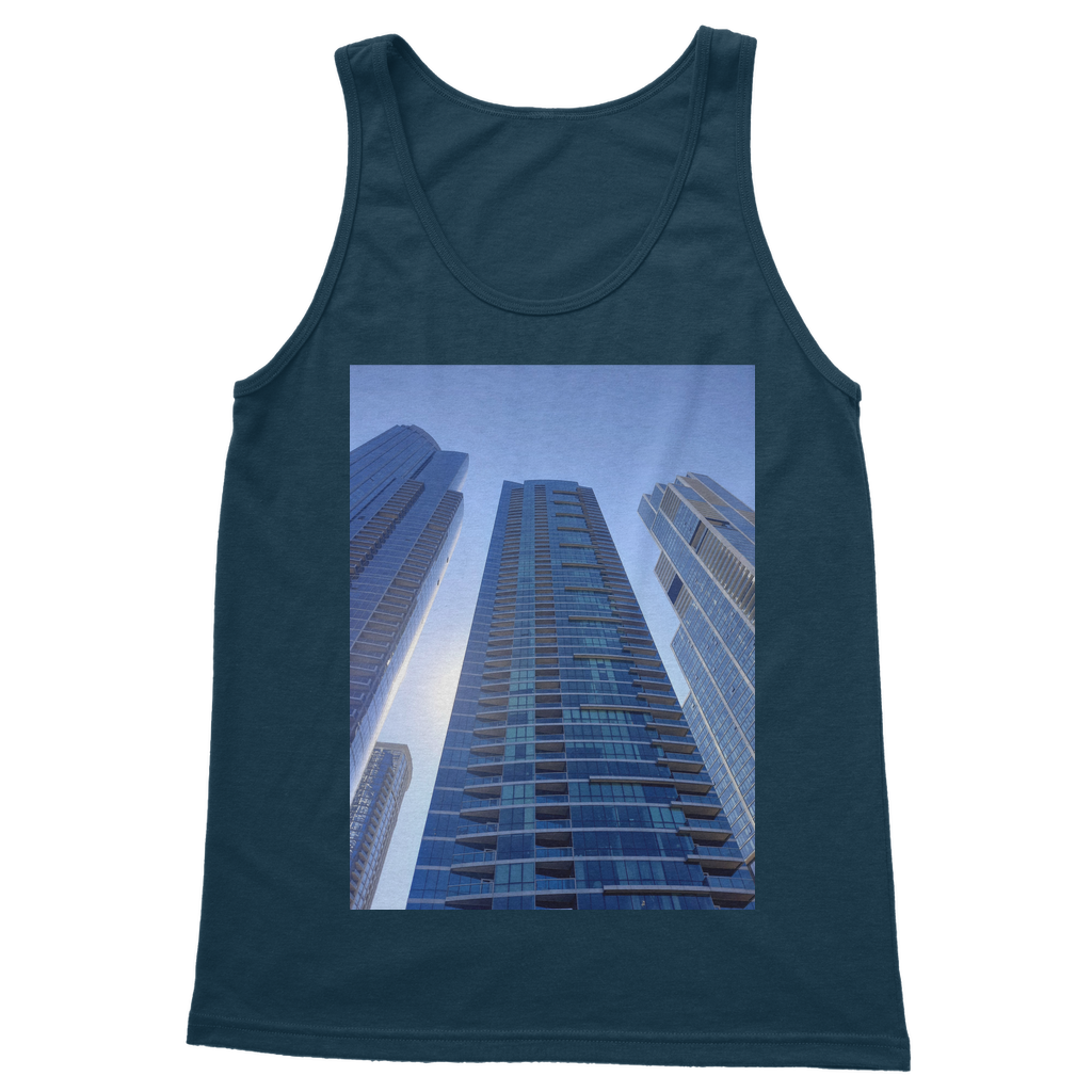 Chicago Skyline Classic Adult Vest Top in various colors, showcasing its stylish design and comfortable fit.