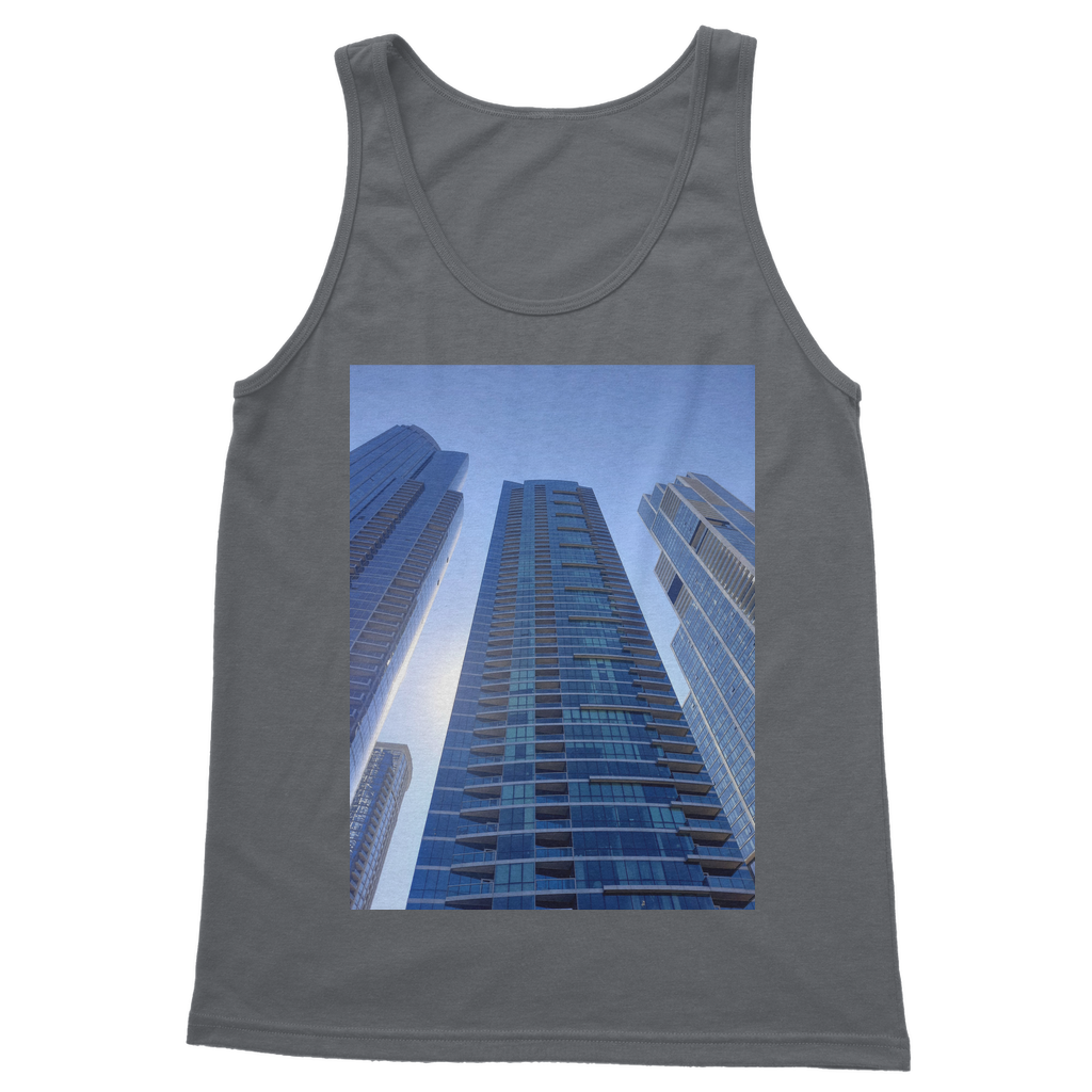 Chicago Skyline Classic Adult Vest Top in various colors, showcasing its stylish design and comfortable fit.