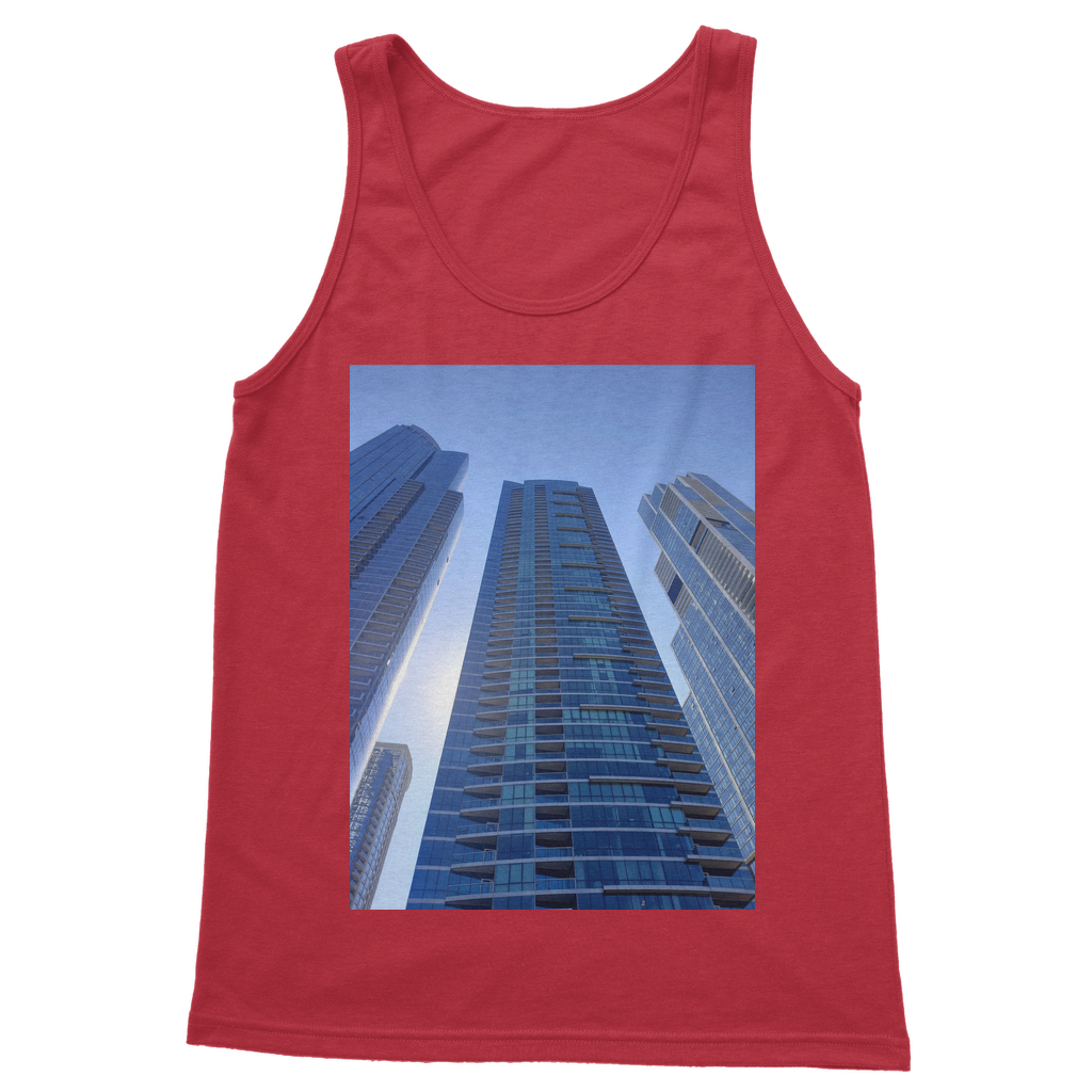 Chicago Skyline Classic Adult Vest Top in various colors, showcasing its stylish design and comfortable fit.