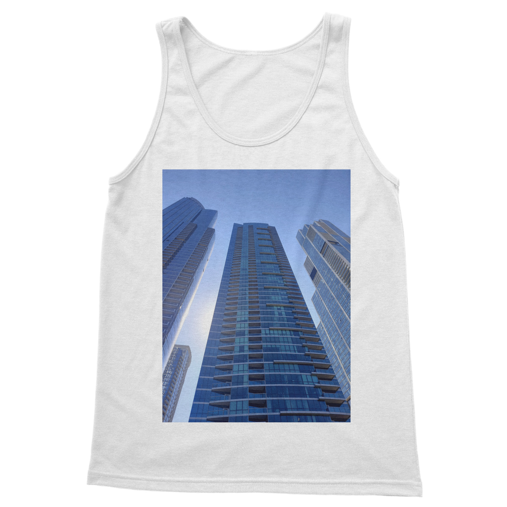 Chicago Skyline Classic Adult Vest Top in various colors, showcasing its stylish design and comfortable fit.