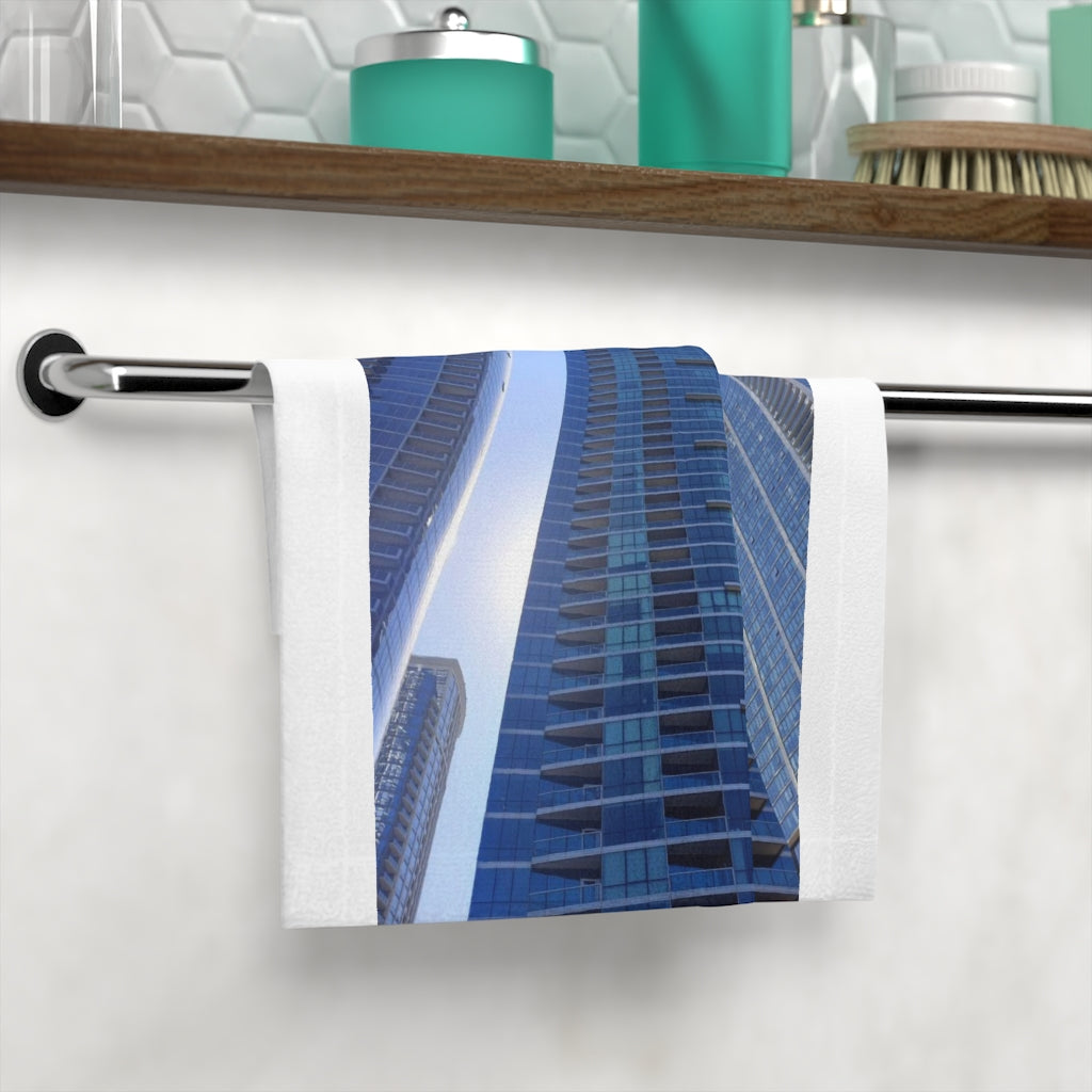 Chicago Skyline Face Towel featuring a customizable polyester front and soft cotton back, ideal for bathroom use.