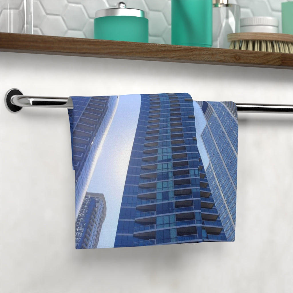 Chicago Skyline Face Towel featuring a customizable polyester front and soft cotton back, perfect for bathroom use.