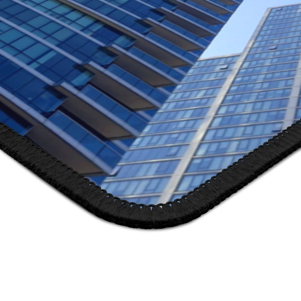 Chicago Skyline Gaming Mouse Pad featuring vibrant colors and stitched edges, perfect for gaming and office use.