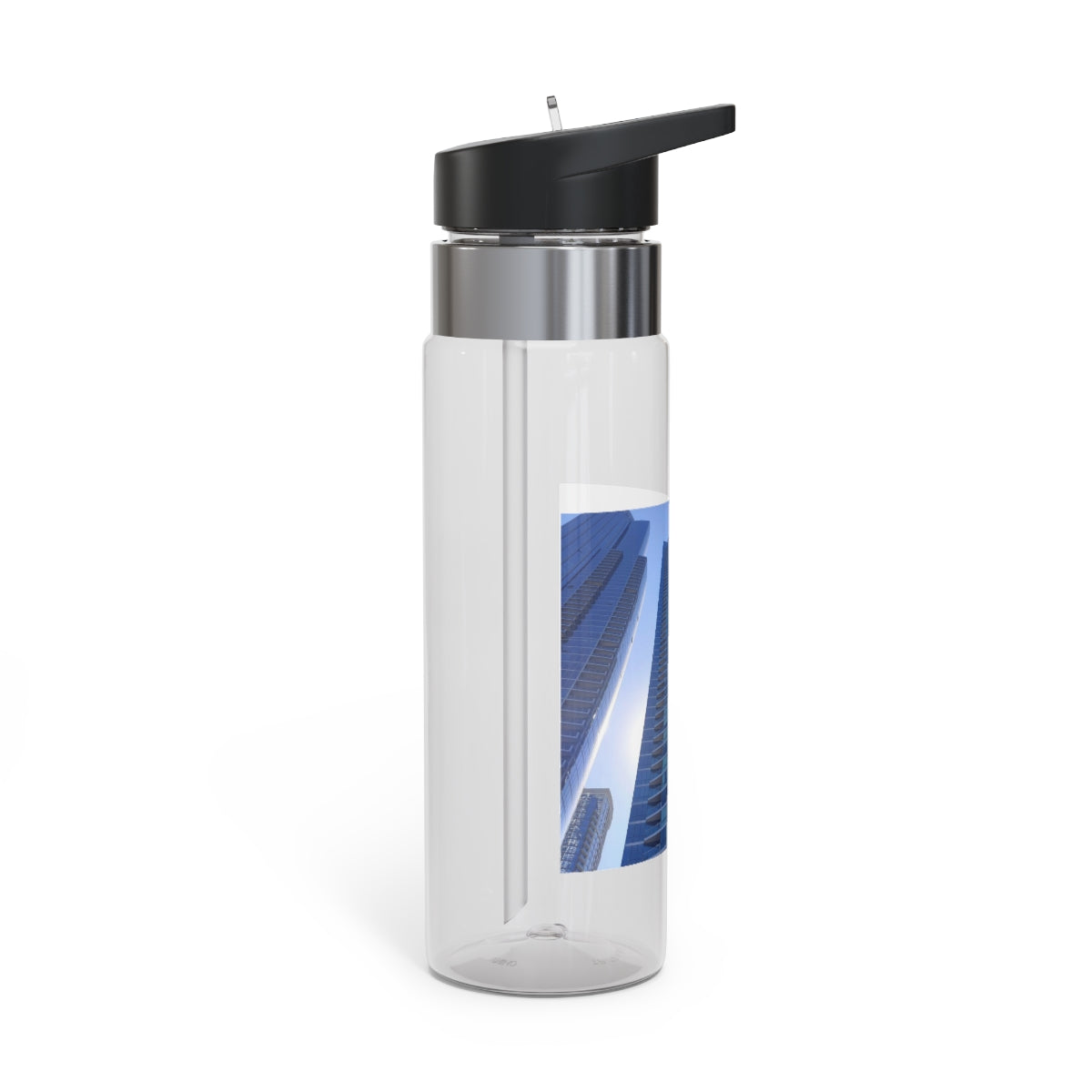 Chicago Skyline Kensington Tritan™ Sport Bottle, 20oz with a carabiner hook and straw, showcasing a stylish design.