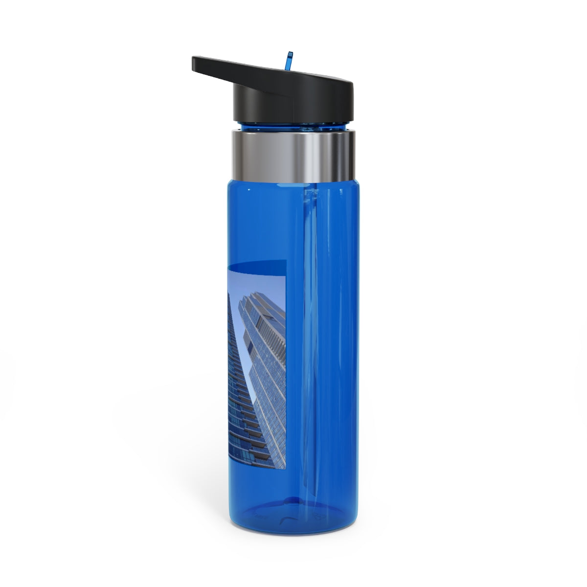 Chicago Skyline Kensington Tritan™ Sport Bottle, 20oz with a carabiner hook and straw, showcasing a stylish design.