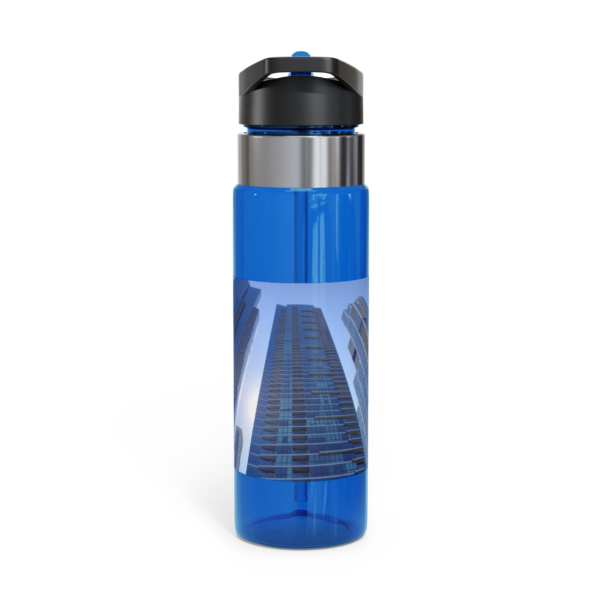 Chicago Skyline Kensington Tritan™ Sport Bottle, 20oz with a carabiner hook and straw, showcasing a stylish design.