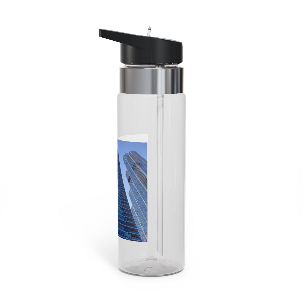 Chicago Skyline Kensington Tritan™ Sport Bottle, 20oz with a carabiner hook and straw, showcasing a stylish design.