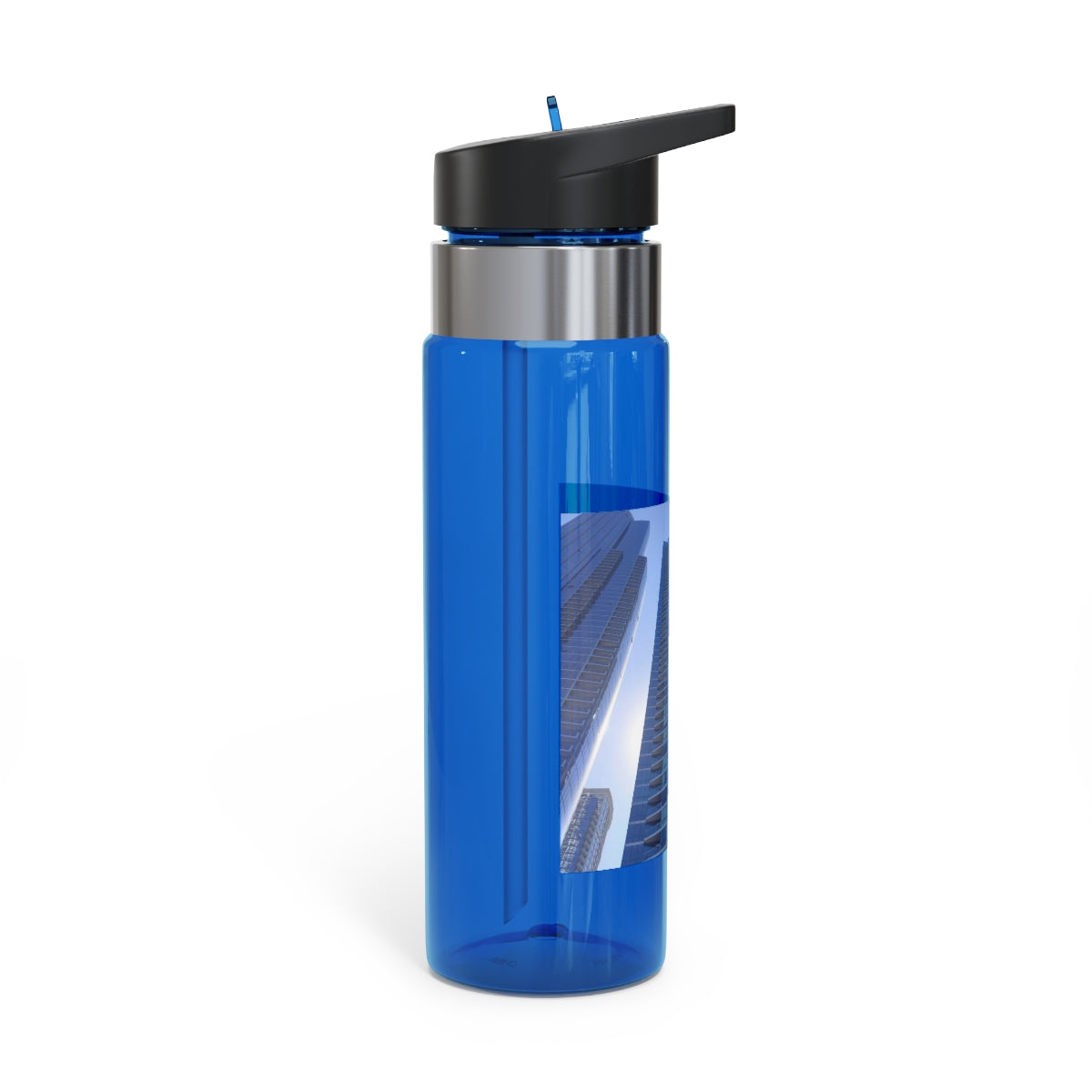 Chicago Skyline Kensington Tritan™ Sport Bottle, 20oz with a carabiner hook and straw, showcasing a stylish design.