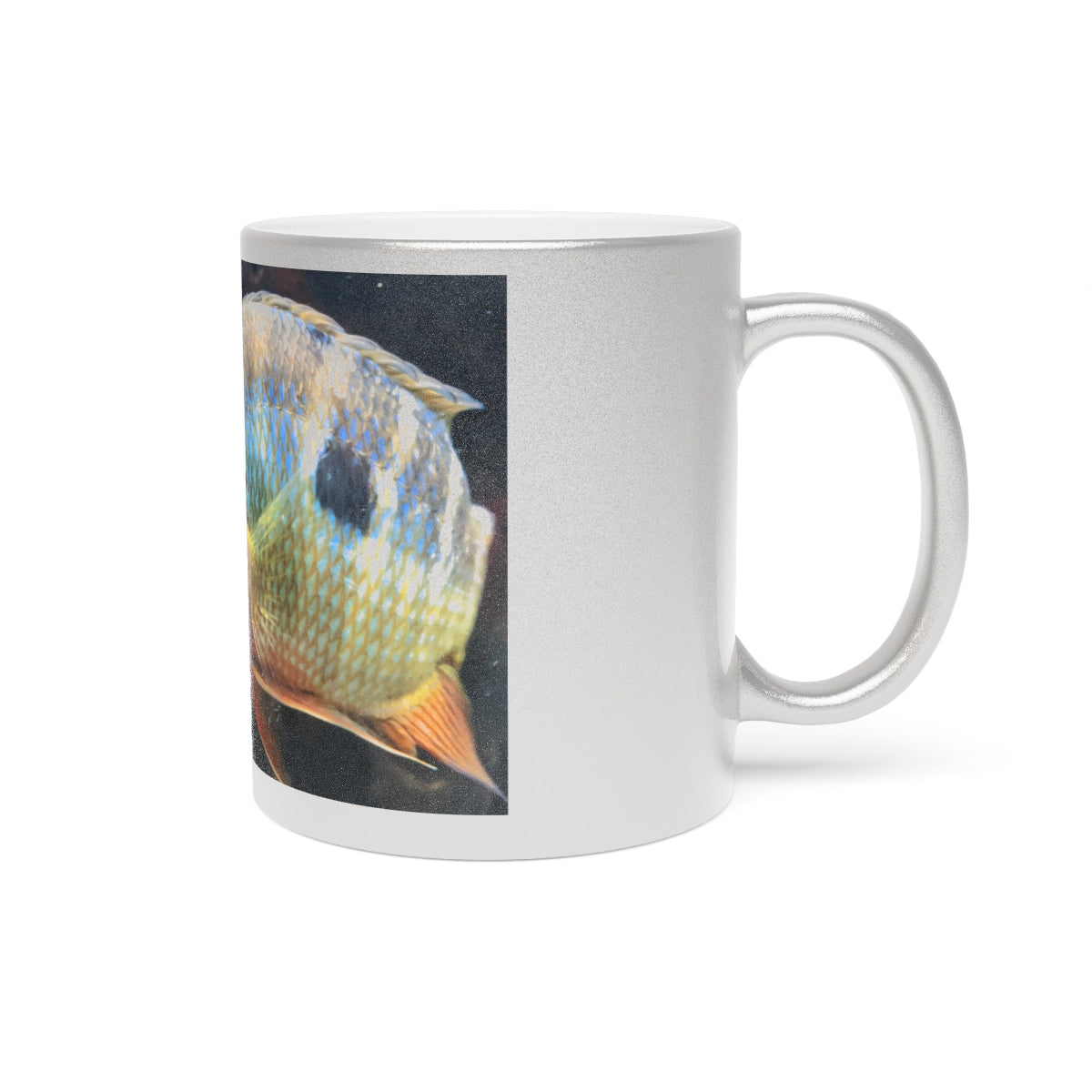 Chicago Skyline Metallic Mug in Silver and Gold, showcasing a personalized design with a C-handle.