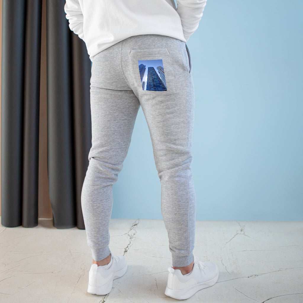 Chicago Skyline Premium Fleece Joggers featuring a customizable back pocket and two side pockets, made from soft fleece fabric.