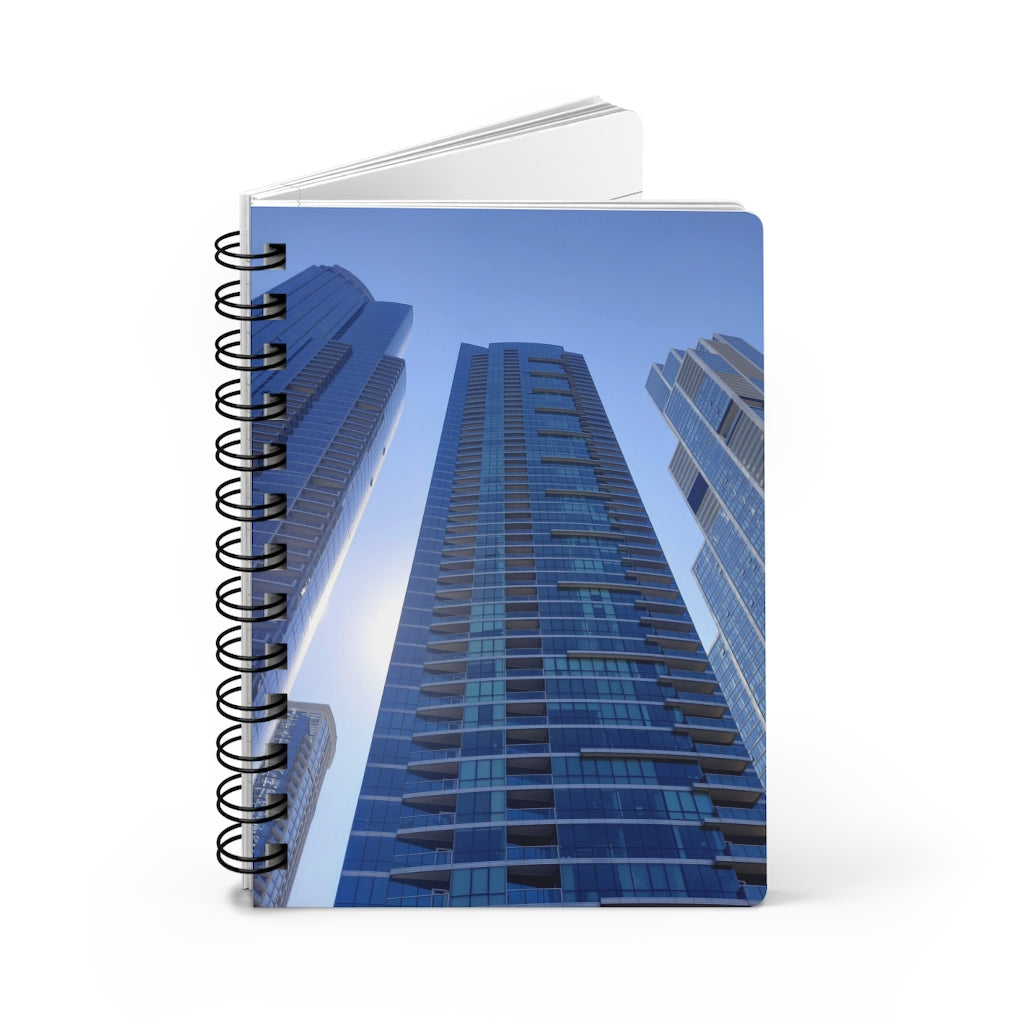 Chicago Skyline Spiral Bound Journal with glossy cover and lined pages, showcasing a vibrant city skyline design.