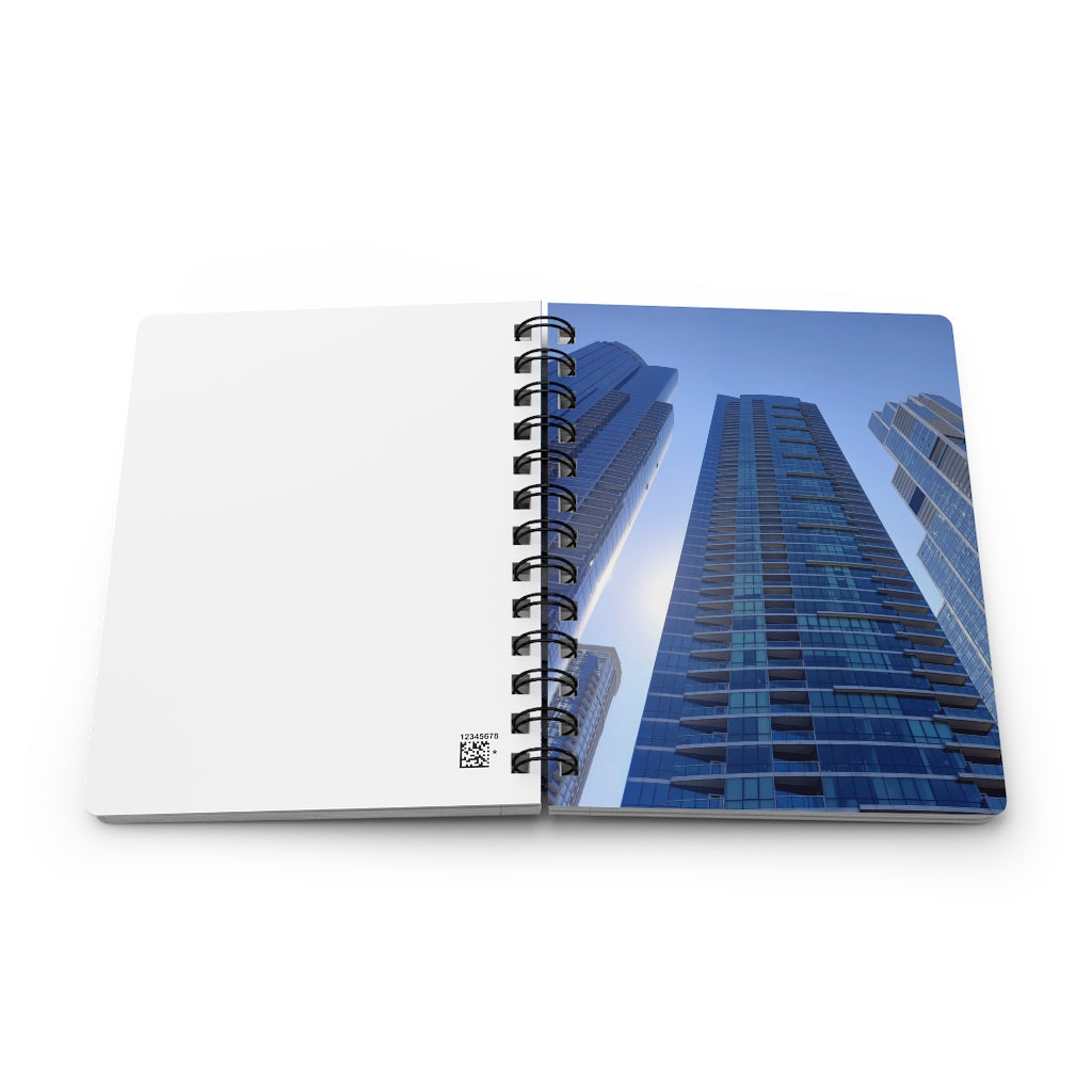 Chicago Skyline Spiral Bound Journal with glossy cover and lined pages, showcasing a vibrant city skyline design.