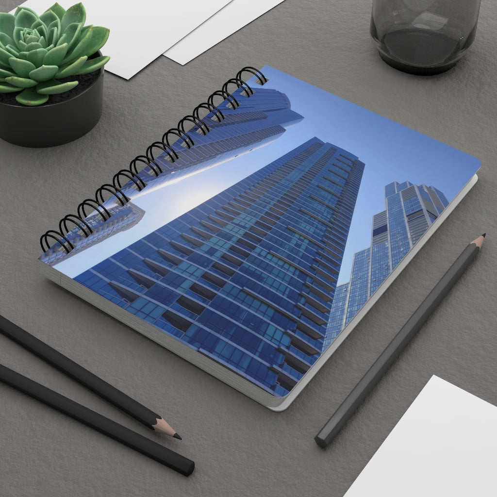 Chicago Skyline Spiral Bound Journal with glossy cover and lined pages, showcasing a vibrant city skyline design.