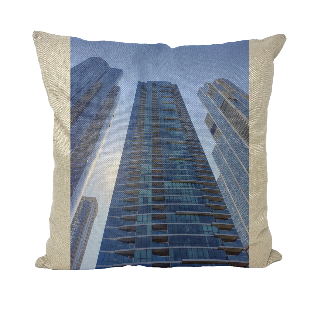 Chicago Skyline Throw Pillows showcasing unique designs in various fabric styles, perfect for home decor.