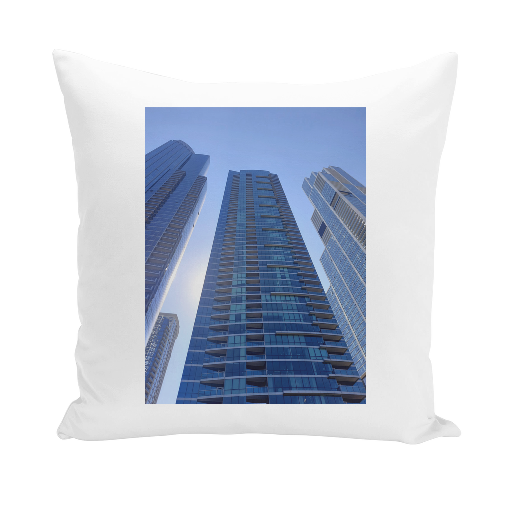 Chicago Skyline Throw Pillows showcasing unique designs in various fabric styles, perfect for home decor.