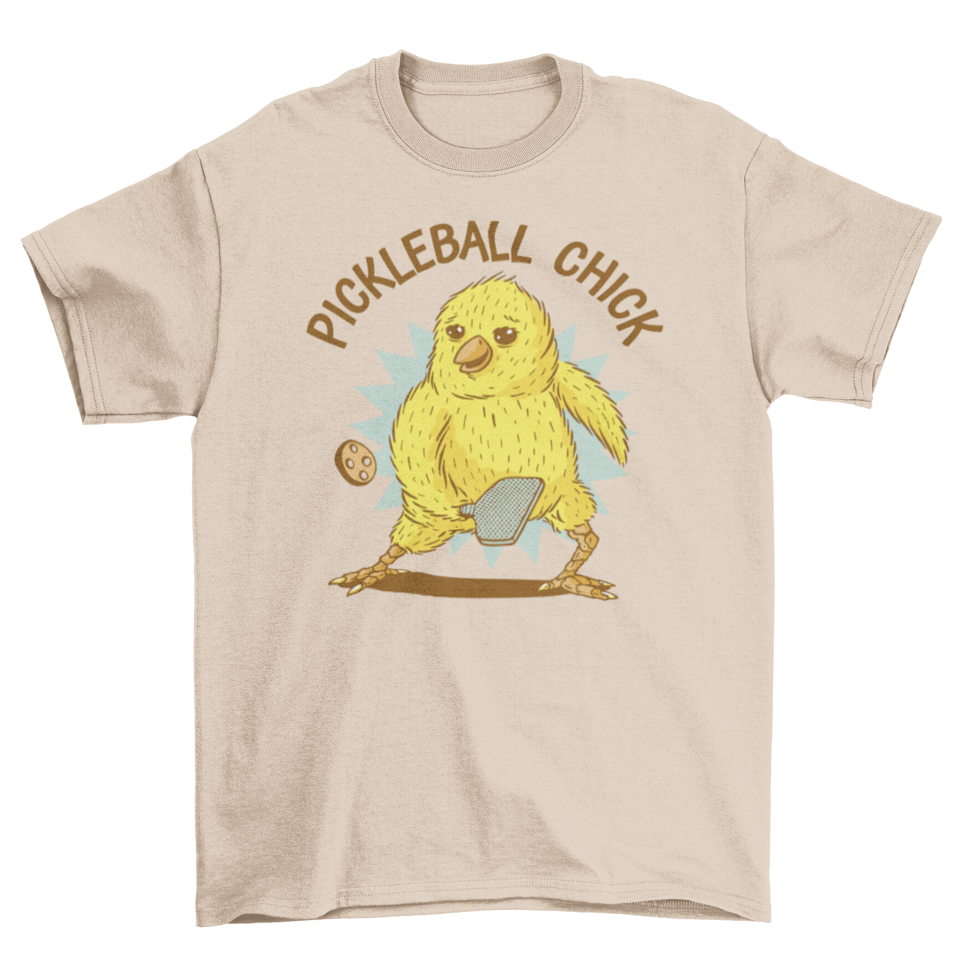 Chick playing pickleball on a stylish t-shirt with the quote 'Pickleball Chick'.