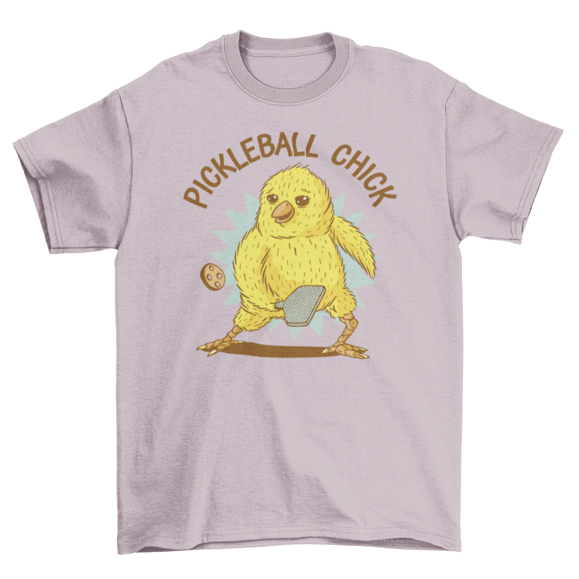 Chick playing pickleball on a stylish t-shirt with the quote 'Pickleball Chick'.