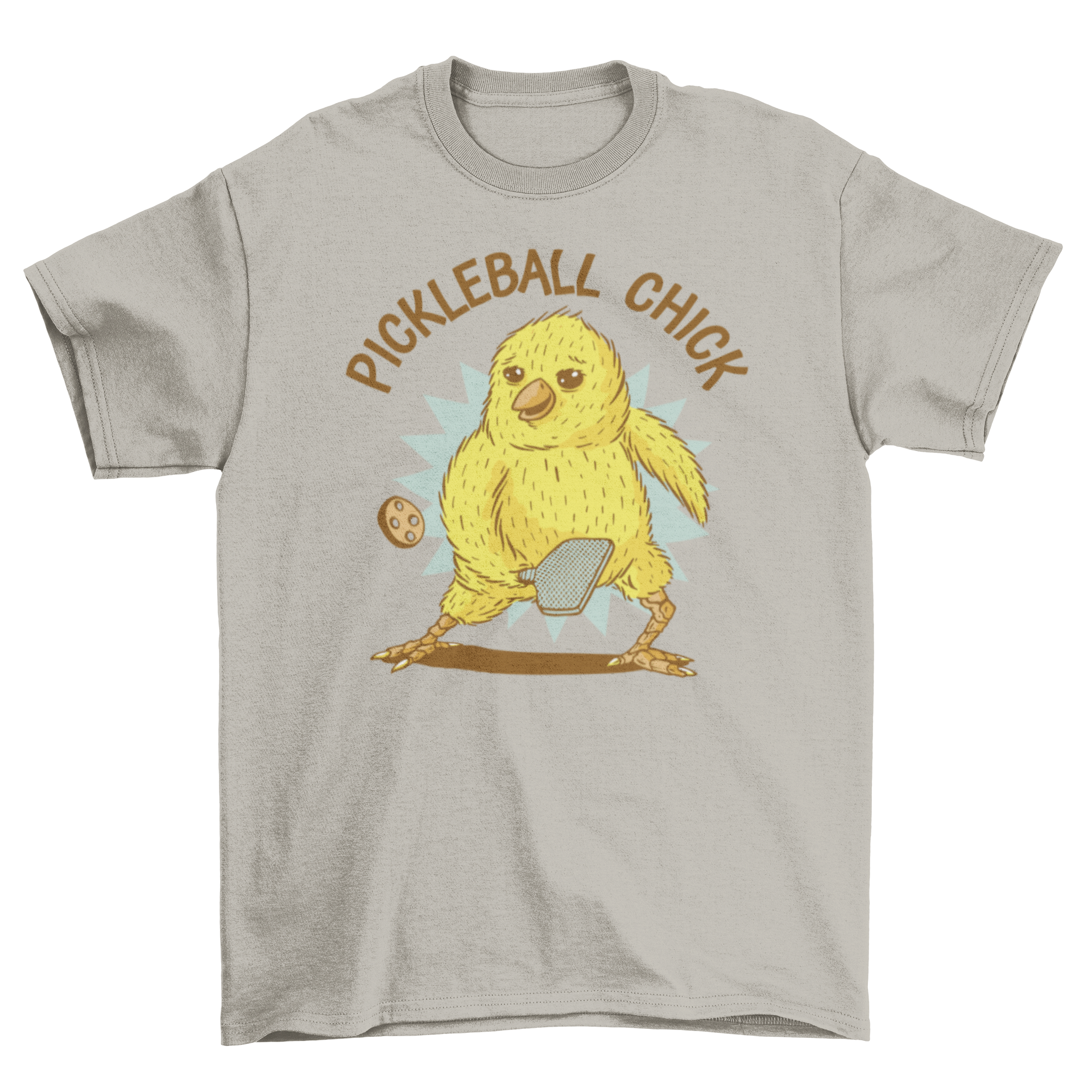 Chick playing pickleball on a stylish t-shirt with the quote 'Pickleball Chick'.