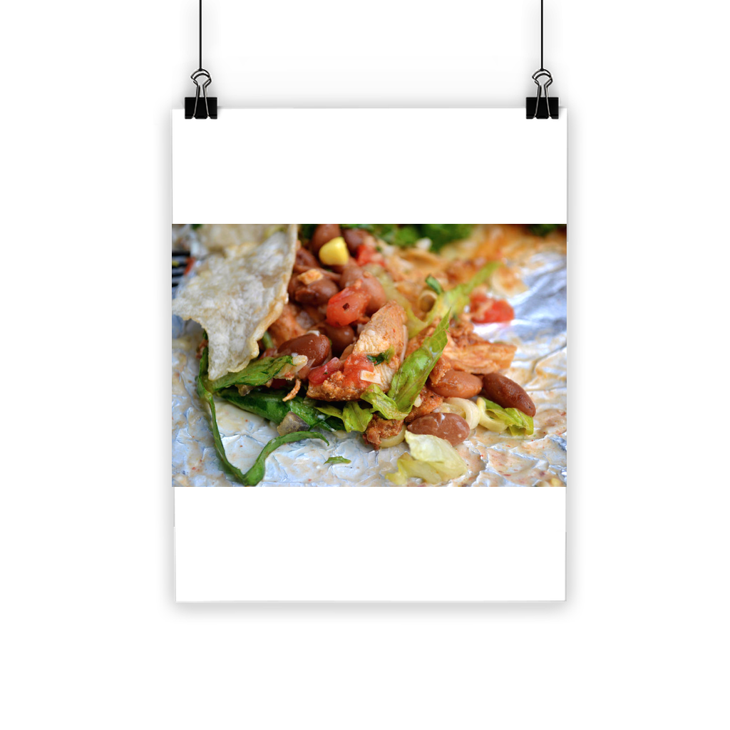 A vibrant Chicken Burrito Classic Poster showcasing a delicious burrito with bright colors, printed on high-quality semi-gloss paper.