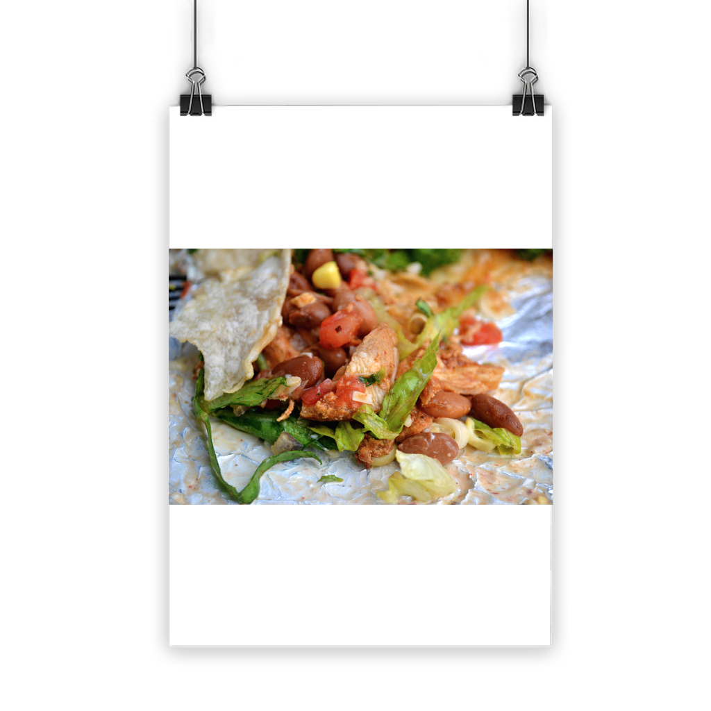 A vibrant Chicken Burrito Classic Poster showcasing a delicious burrito with bright colors, printed on high-quality semi-gloss paper.