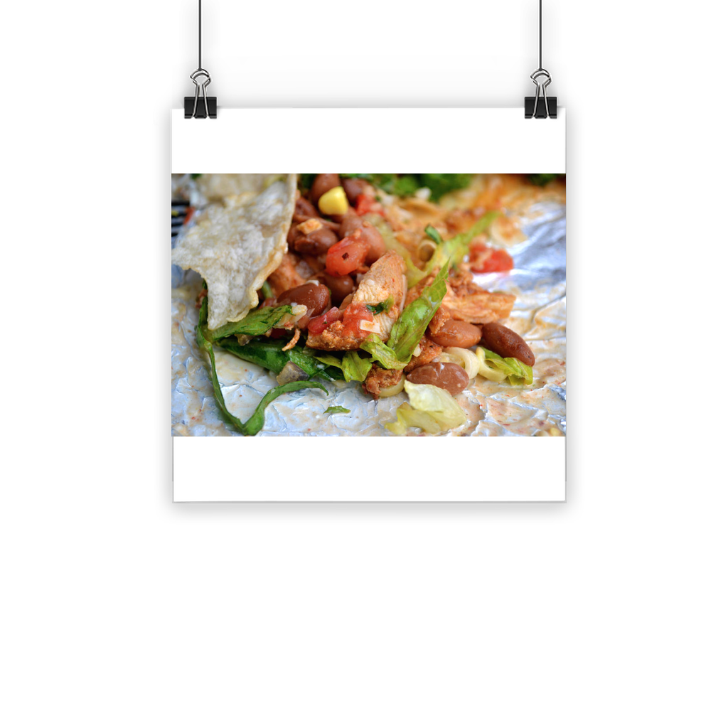 A vibrant Chicken Burrito Classic Poster showcasing a delicious burrito with bright colors, printed on high-quality semi-gloss paper.