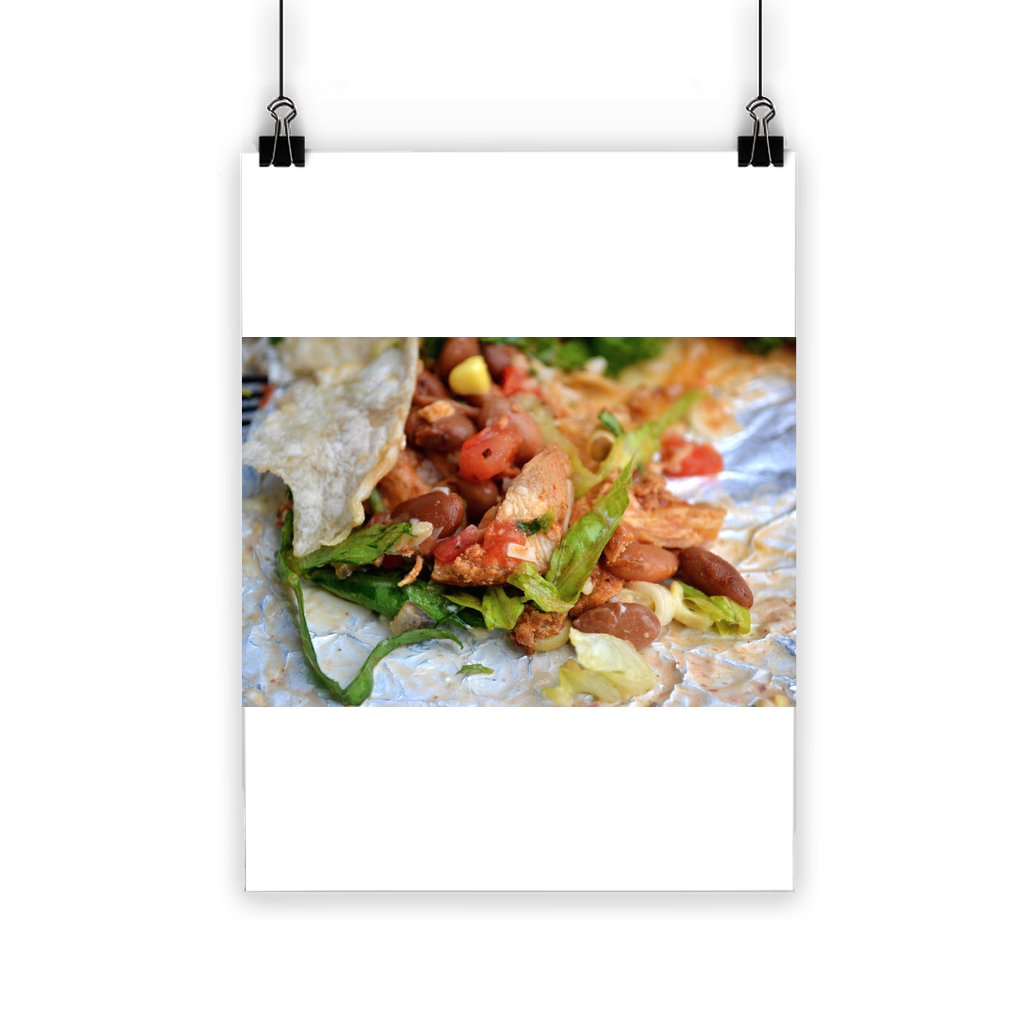 A vibrant Chicken Burrito Classic Poster showcasing a delicious burrito with bright colors, printed on high-quality semi-gloss paper.