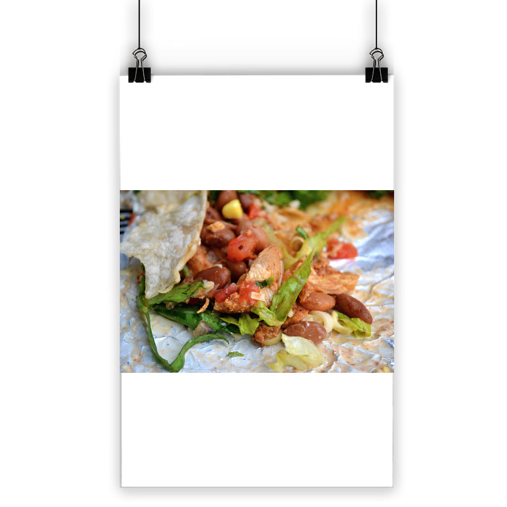 A vibrant Chicken Burrito Classic Poster showcasing a delicious burrito with bright colors, printed on high-quality semi-gloss paper.