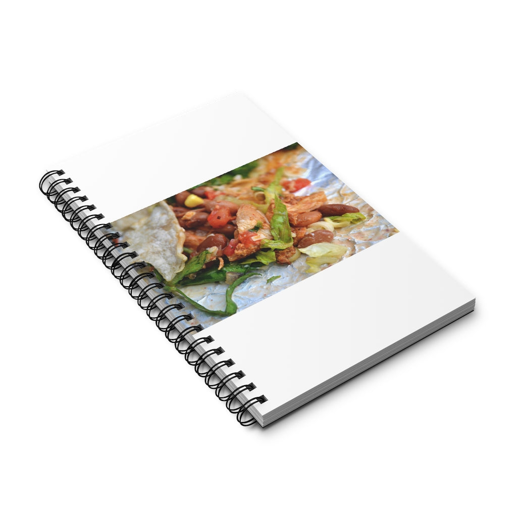 Chicken Burrito Spiral Journal featuring a colorful front cover, available in four styles including blank, dot grid, lined, and task.