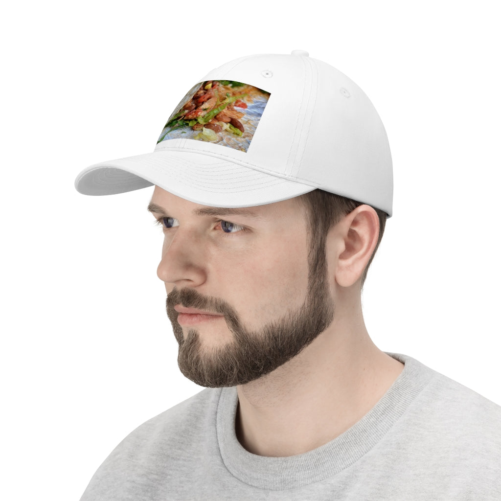 Chicken Burrito Unisex Twill Hat featuring a classic 6-panel design, adjustable Velcro closure, and made from 100% cotton twill for comfort and durability.