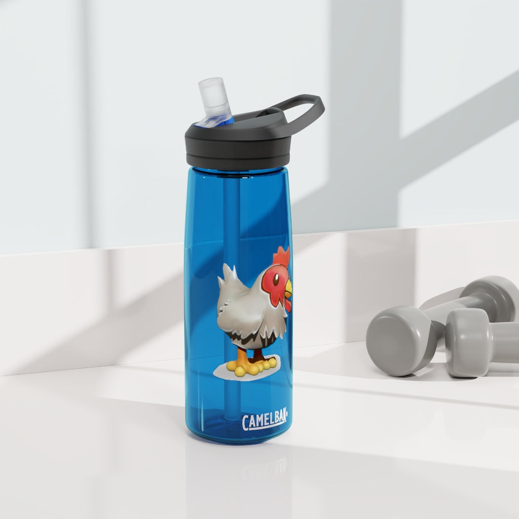 Chicken CamelBak Eddy® Water Bottle in vibrant colors, showcasing its ergonomic design and spill-proof biting valve.