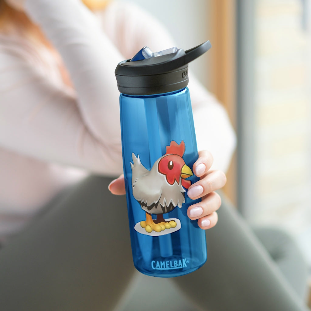 Chicken CamelBak Eddy® Water Bottle in vibrant colors, showcasing its ergonomic design and spill-proof biting valve.