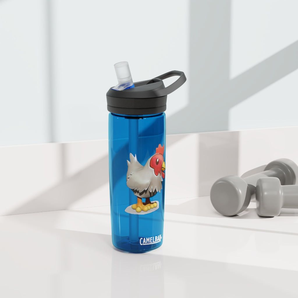 Chicken CamelBak Eddy® Water Bottle in vibrant colors, showcasing its ergonomic design and spill-proof biting valve.