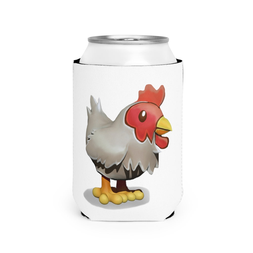 A Chicken Can Cooler Sleeve made of durable neoprene, designed to fit standard 12 oz cans, featuring a customizable design.