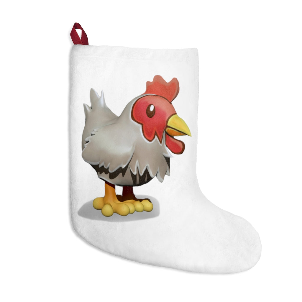 Personalized Chicken Christmas Stockings made of soft polyester fleece, featuring a festive design and a twill ribbon hanging loop.