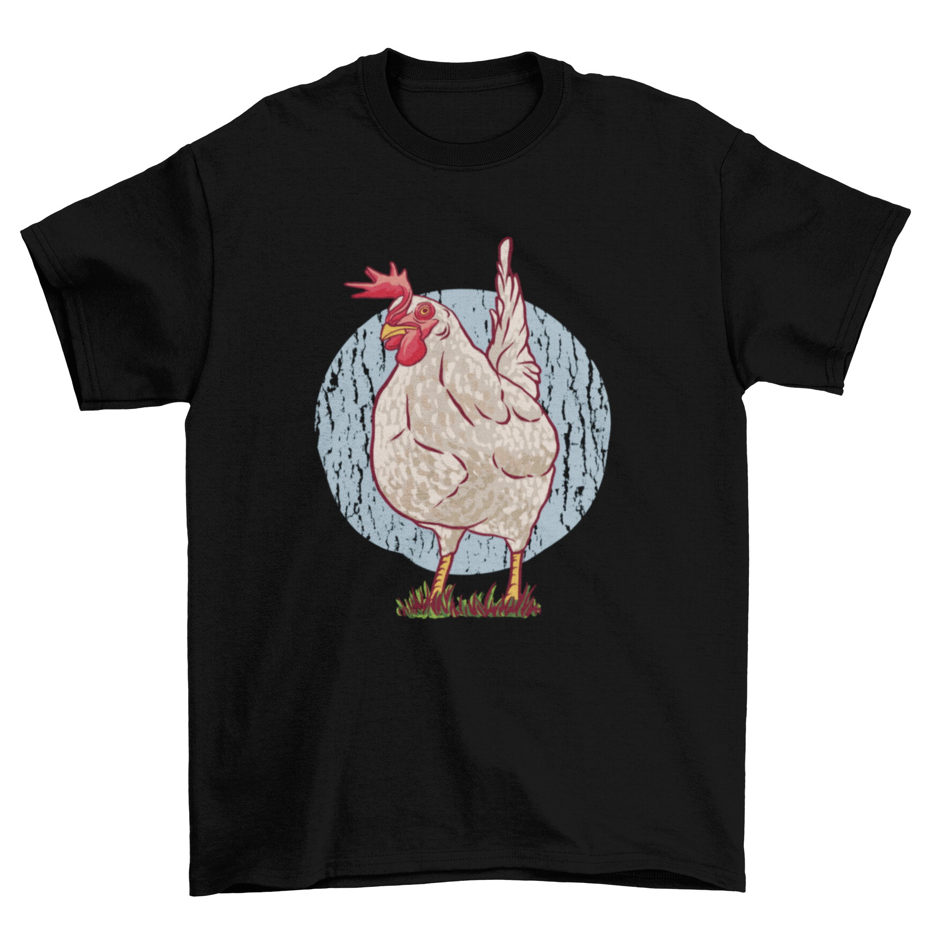 A stylish t-shirt featuring a colorful chicken hen design, perfect for casual wear and chicken lovers.