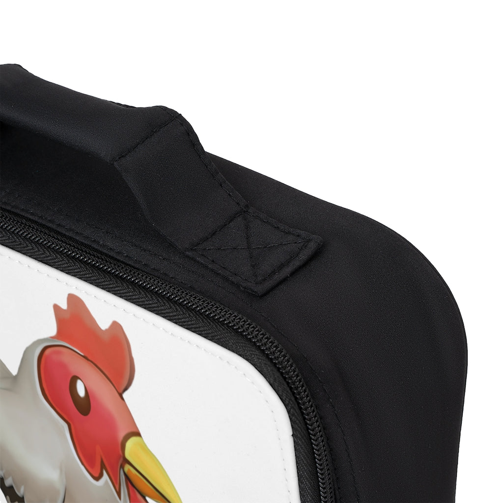 Stylish Chicken Lunch Bag with zippered closure and customizable area, made from durable cotton and polyester blend.