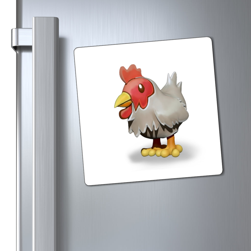 Colorful Chicken Magnets showcasing various designs on a metallic surface, ideal for promoting messages.