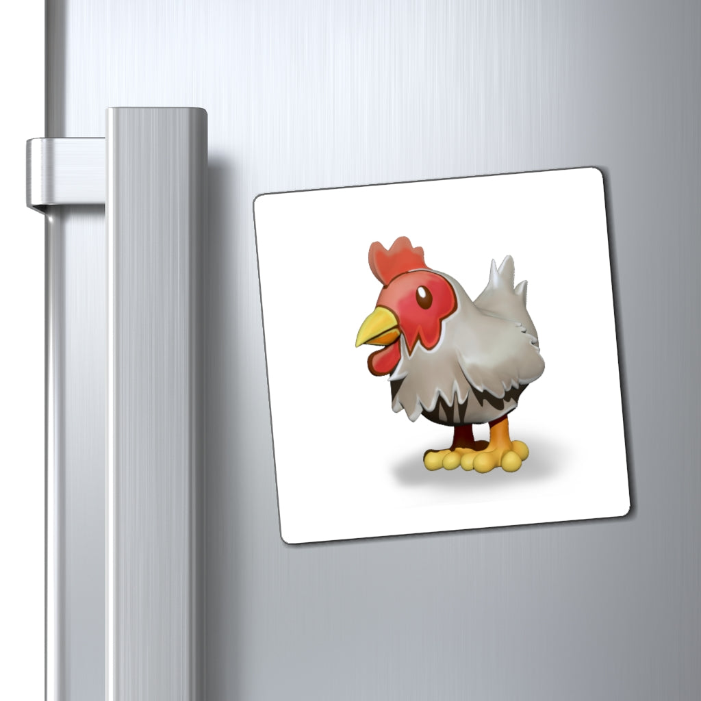 Colorful Chicken Magnets showcasing various designs on a metallic surface, ideal for promoting messages.