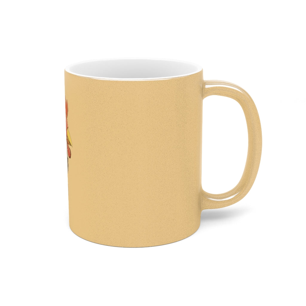 A stylish Chicken Metallic Mug in Silver and Gold finishes, showcasing personalized designs on both sides.