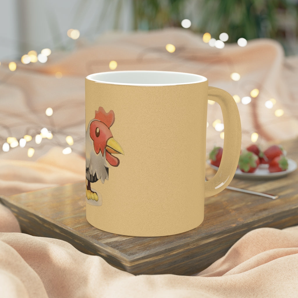 A stylish Chicken Metallic Mug in Silver and Gold finishes, showcasing personalized designs on both sides.