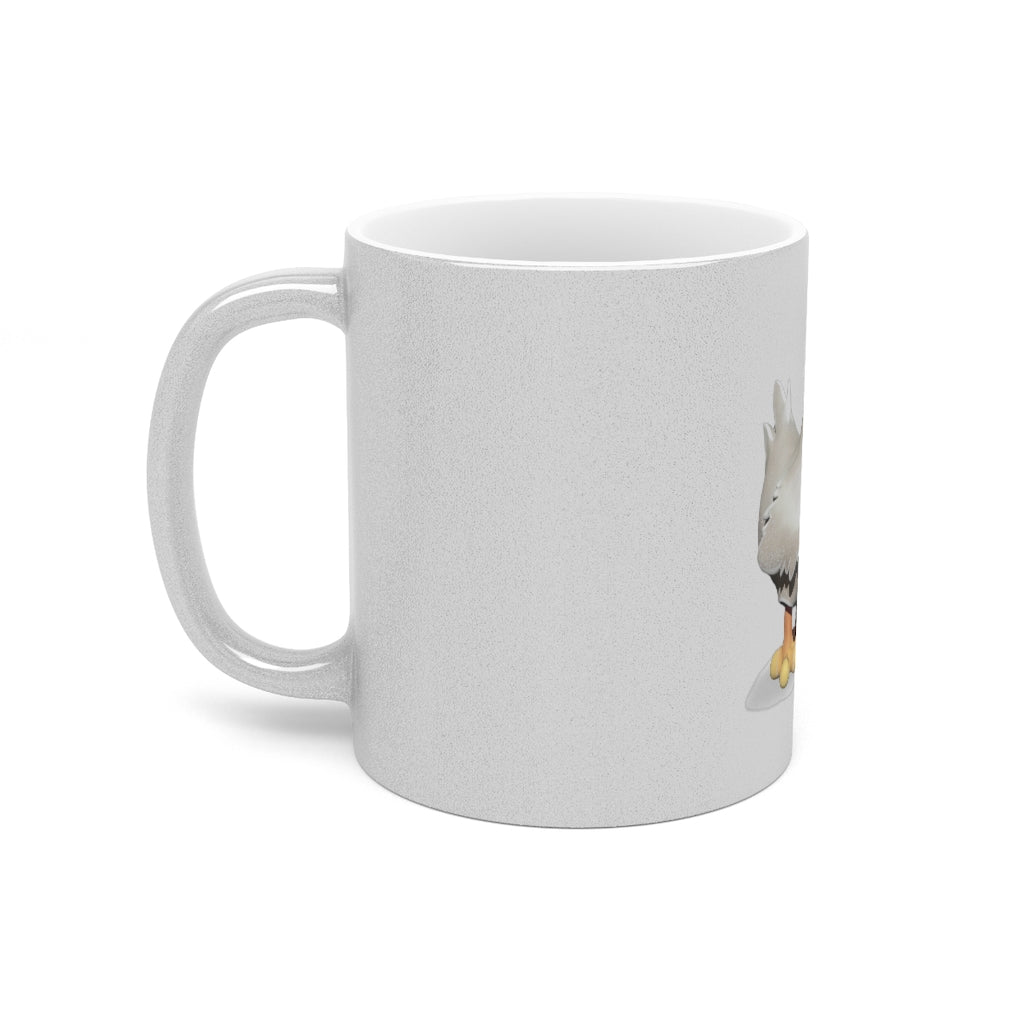 A stylish Chicken Metallic Mug in Silver and Gold finishes, showcasing personalized designs on both sides.